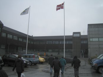 [Arriving at Nuuk city hall]